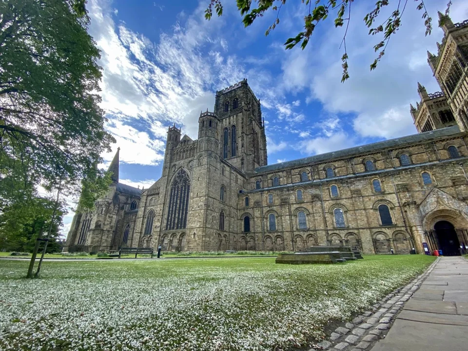 Spring blossom surrounding the exterior of the cathedral